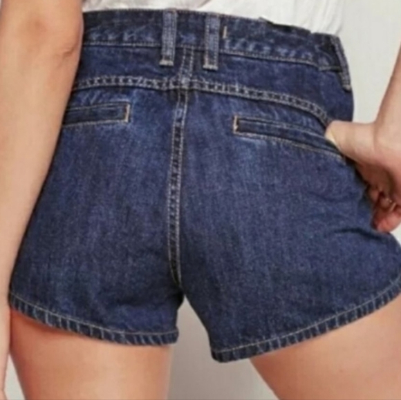 Free People Dark Wash White Eyelet Pockets Trim High Waisted Shorts - Picture 3 of 7